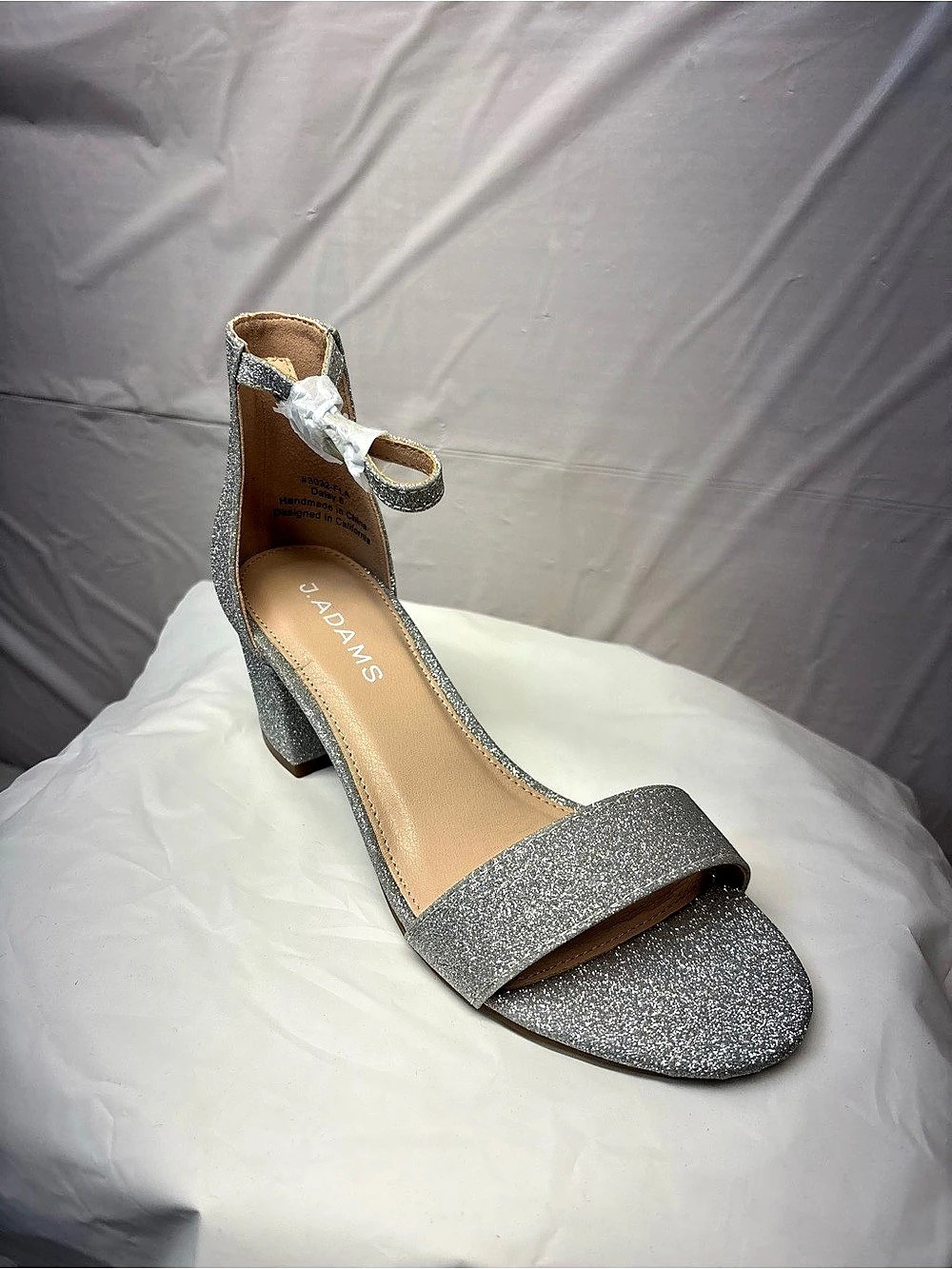 J. Adams Daisy Glitter Ankle Strap Heels Silver US 6